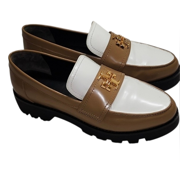Tory Burch Shoes - Tory Burch Mini Everly Chunky Loafers  white and brown colorblock gold hardware